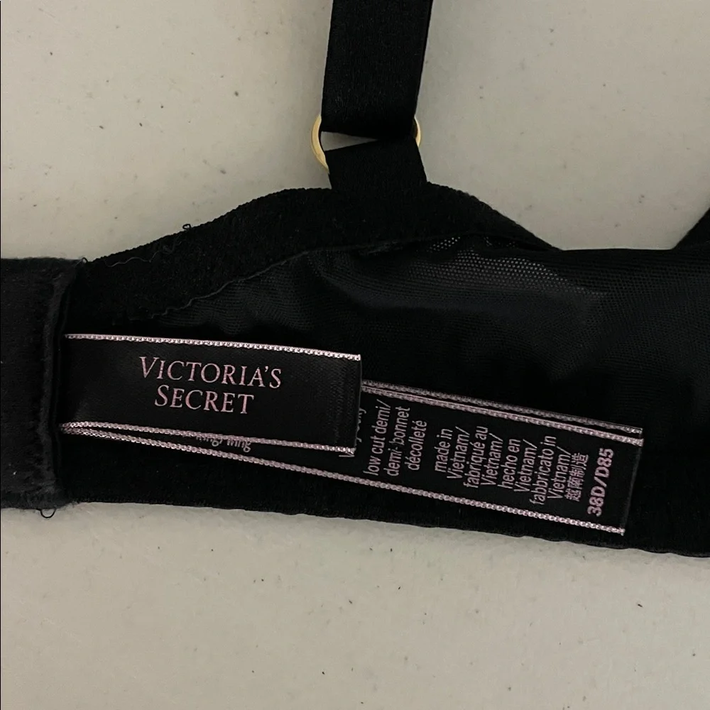 Victoria's Secret Very Sexy Low Cut Demi Bra Size 38D Black Pink Mesh Floral - Picture 6 of 9